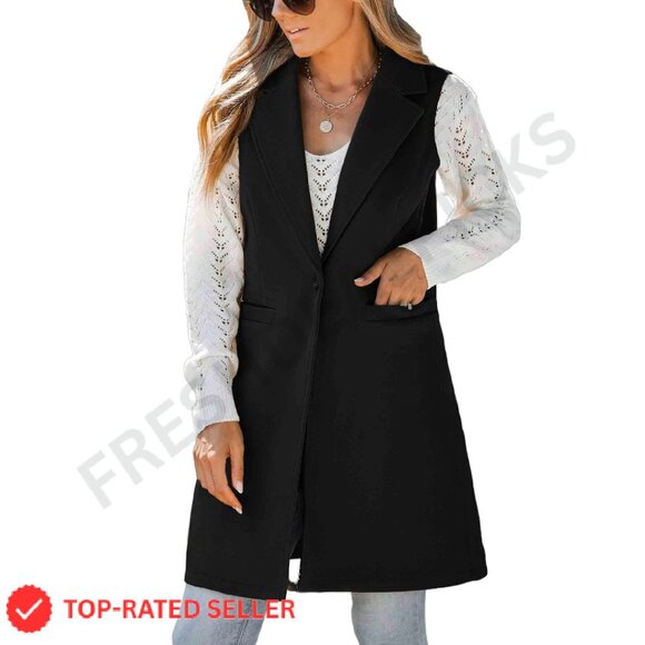 Wool Blend Long Vest Sleeveless Blazer Chic Minimal Office Wear